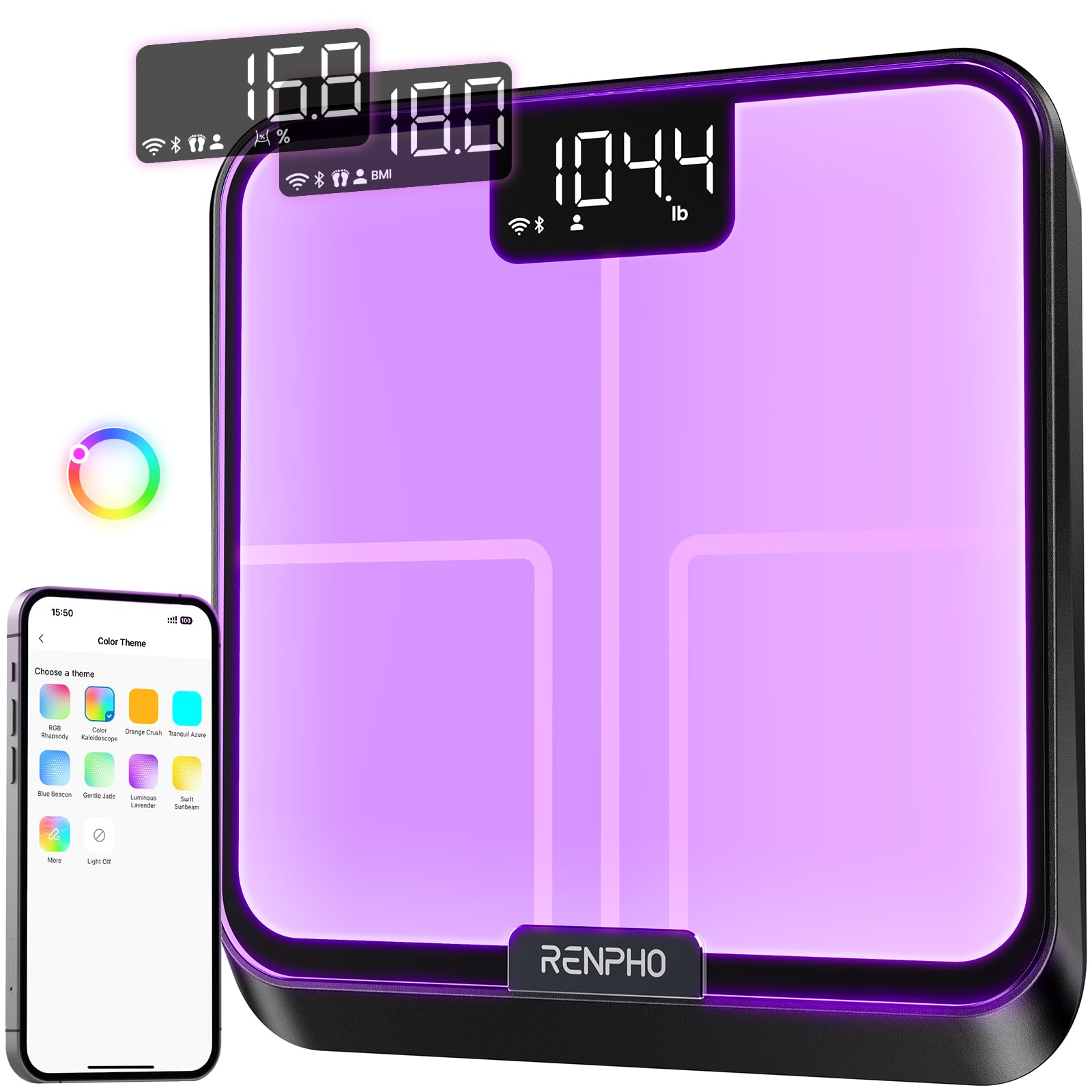 RENPHO Chroma Aspire Smart Scale, Wi-Fi & Bluetooth, RGB Color Changing | Weight
