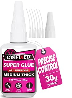 Super Glue Liquid, Food Safe Cyanoacrylate Glue for Aquarium, Plastic, Wood | Precise Control, Medium-Thick CA Glue 30g, Clear Instant Adhesive for Ceramic Metal Glass Leather Pottery & Porcelain Repairs