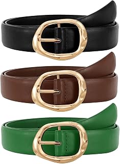 JASGOOD Paquete de 3 cinturones para mujer, pantalones vaqueros, cinturones de cuero para mujer, cinturón de moda casual para mujer con hebilla dorada