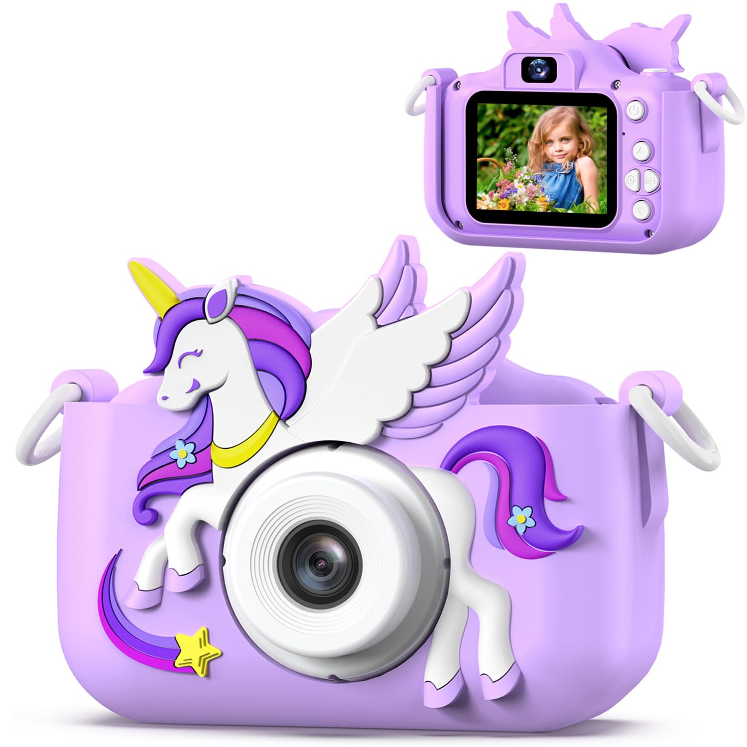 Upgrade Kids Camera for Boys Girls, Toddler Digital Selfie Camera with Cute Prot