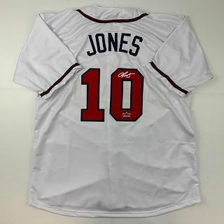 Facsimile Autographed Chipper Jones Atlanta White Reprint Laser Auto Baseball Jersey Size Men's XL