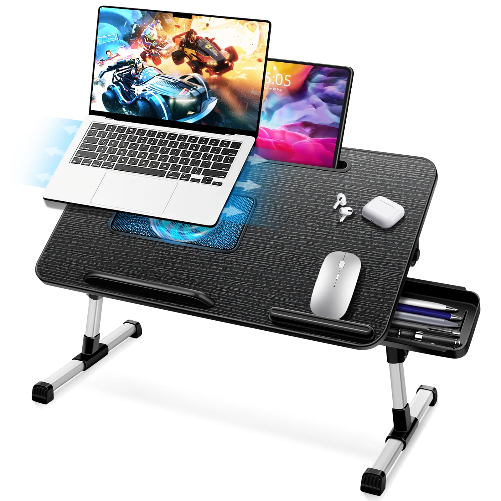 ICARE Bed Table, Laptop Table with Portable Refrigerator, Tablet Stand and Drawe