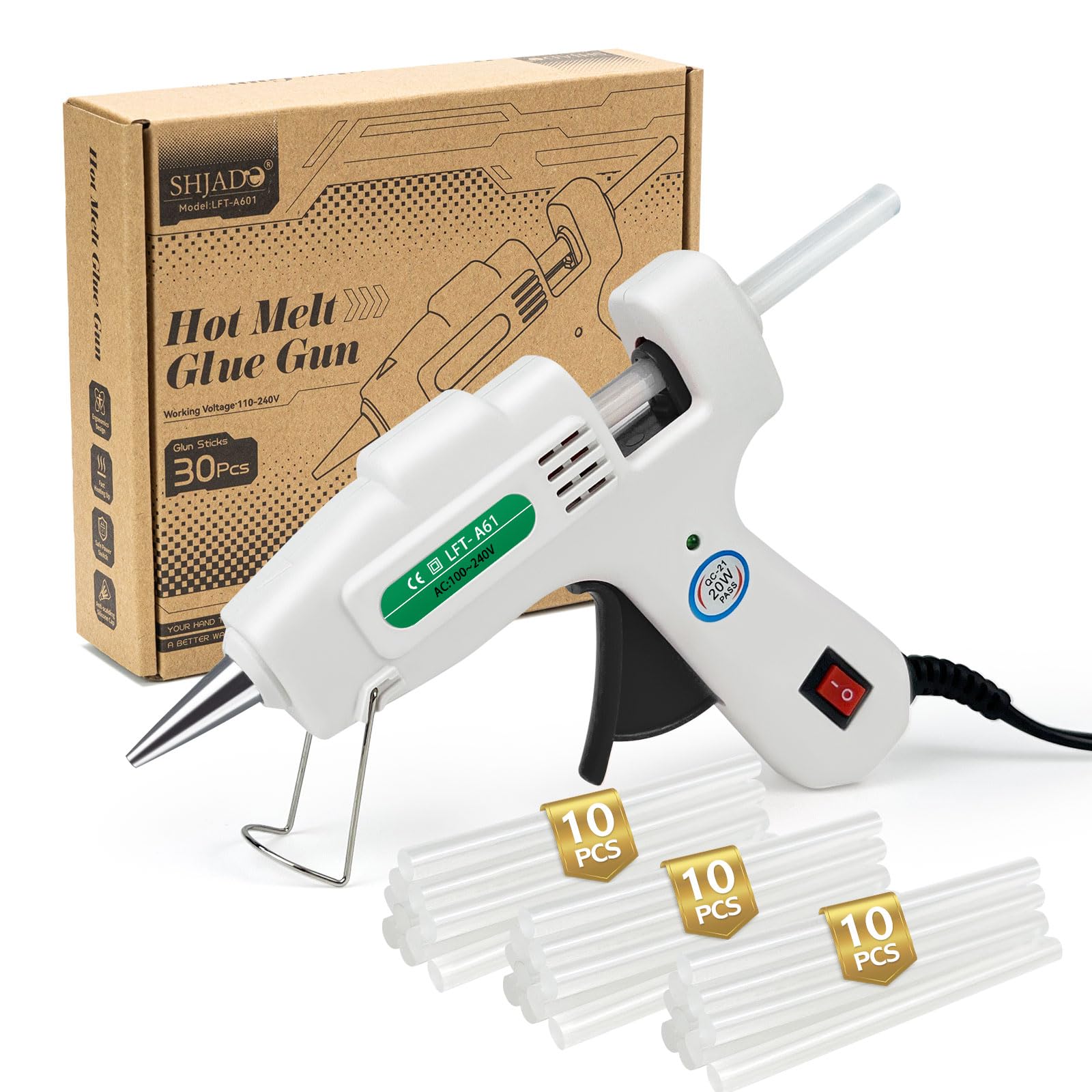 SHJADE Hot Glue Gun with 30 Glue Sticks, 20W Mini Hot Melt Gun Kit(White) | Fast