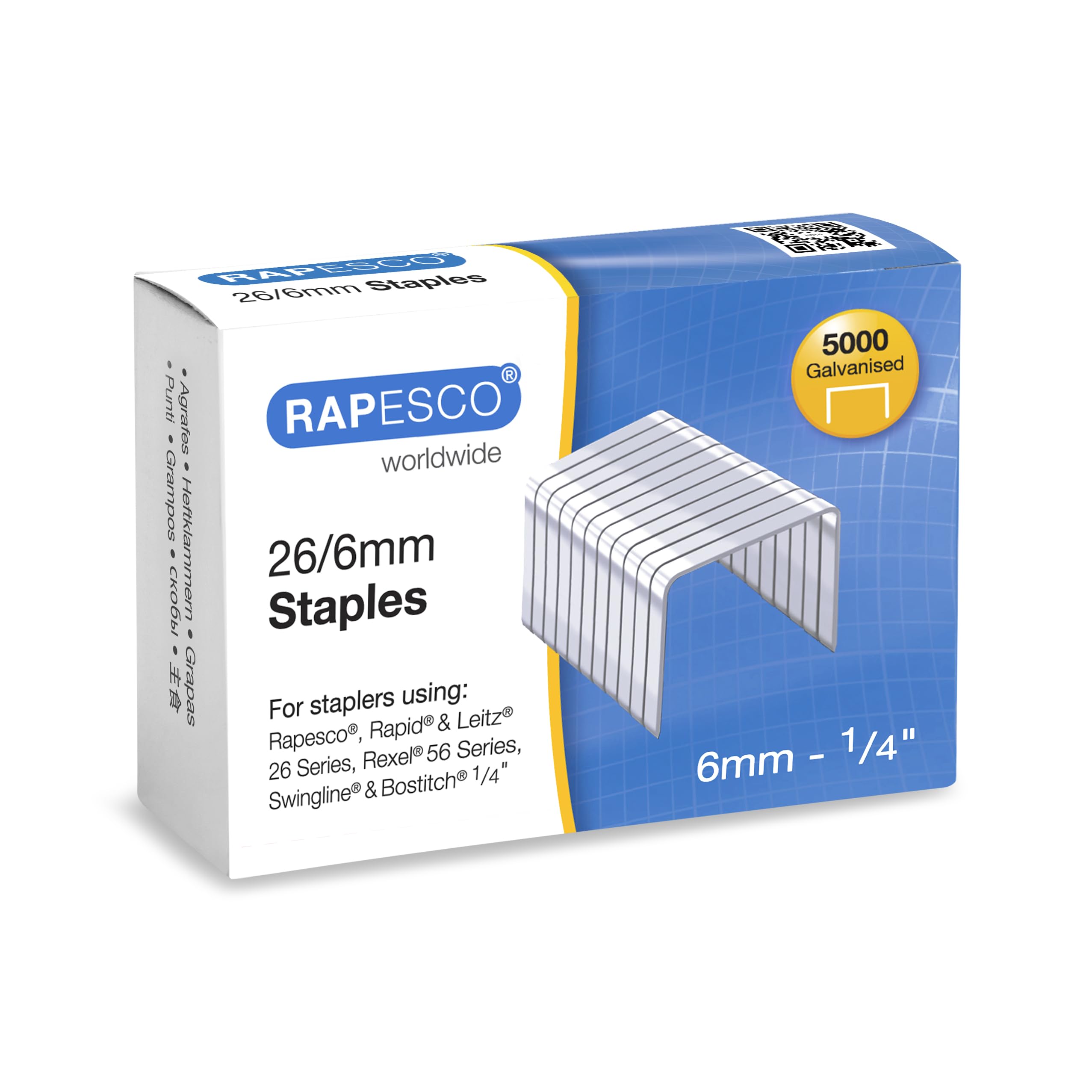 Rapesco S11662Z3 Type 26/6 mm (No.56) Galvanised Staples, Pack of 5000