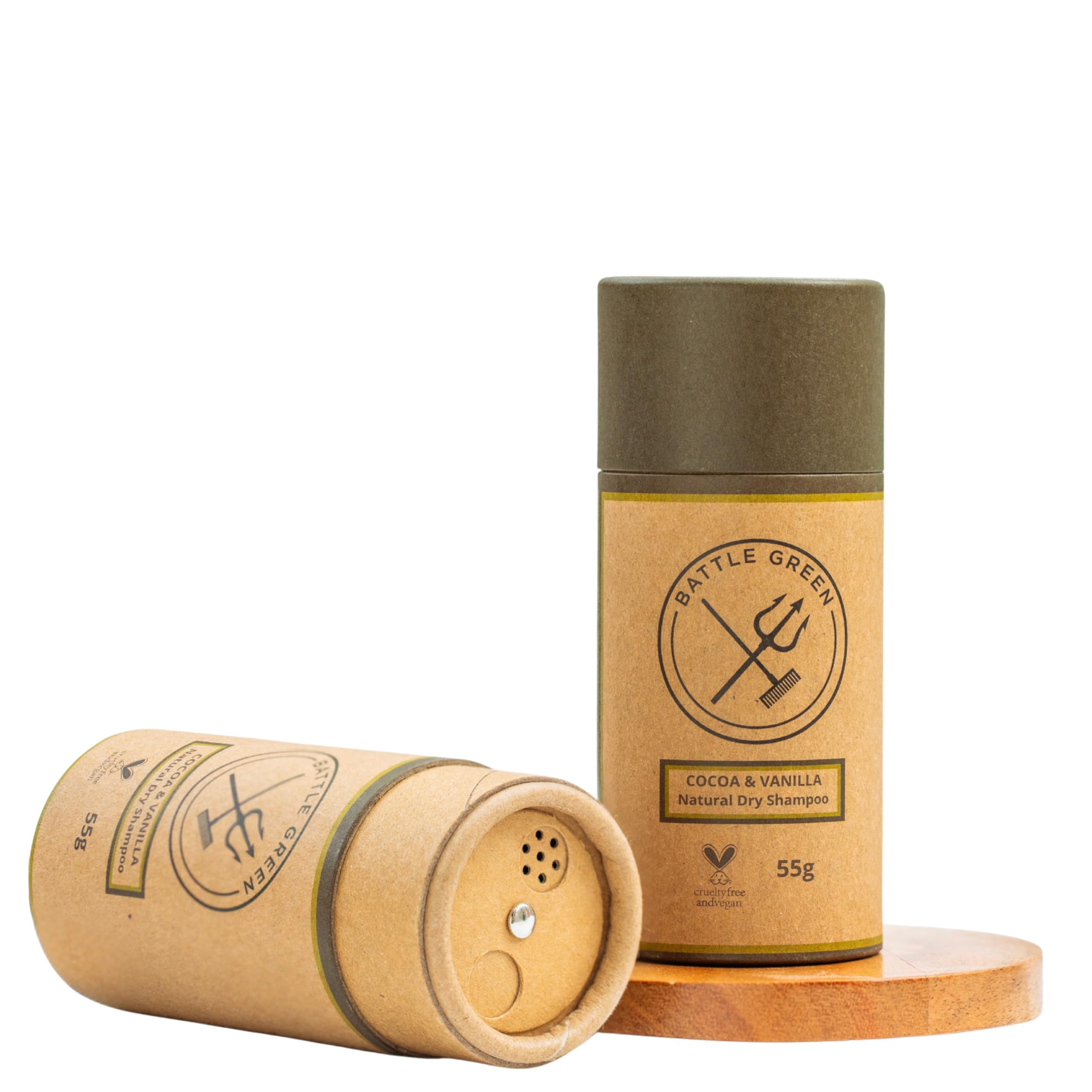 Battle Green Natural Dry Shampoo Powder 55g Tube (Cocoa and Vanilla) | For Dark 