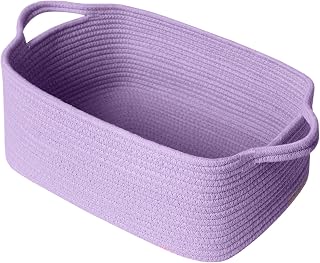 MEGASKET Purple Woven Basket, 13.5” x 10” x 6” Purple Empty Gift Basket to Fill, Decorative Cotton Rope Storage Bin for Organizing, Cute Baby Nursery Organizer, Rectangle Dog Toy Bin, Room Decor