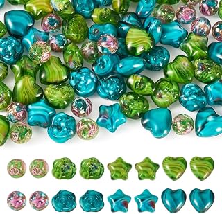 80pcs Millefiori Round Lampwork Glass Beads Star Heart Shaped Pink Loose Beads for Jewelry Making DIY Bracelet Necklace Keychain, 8~