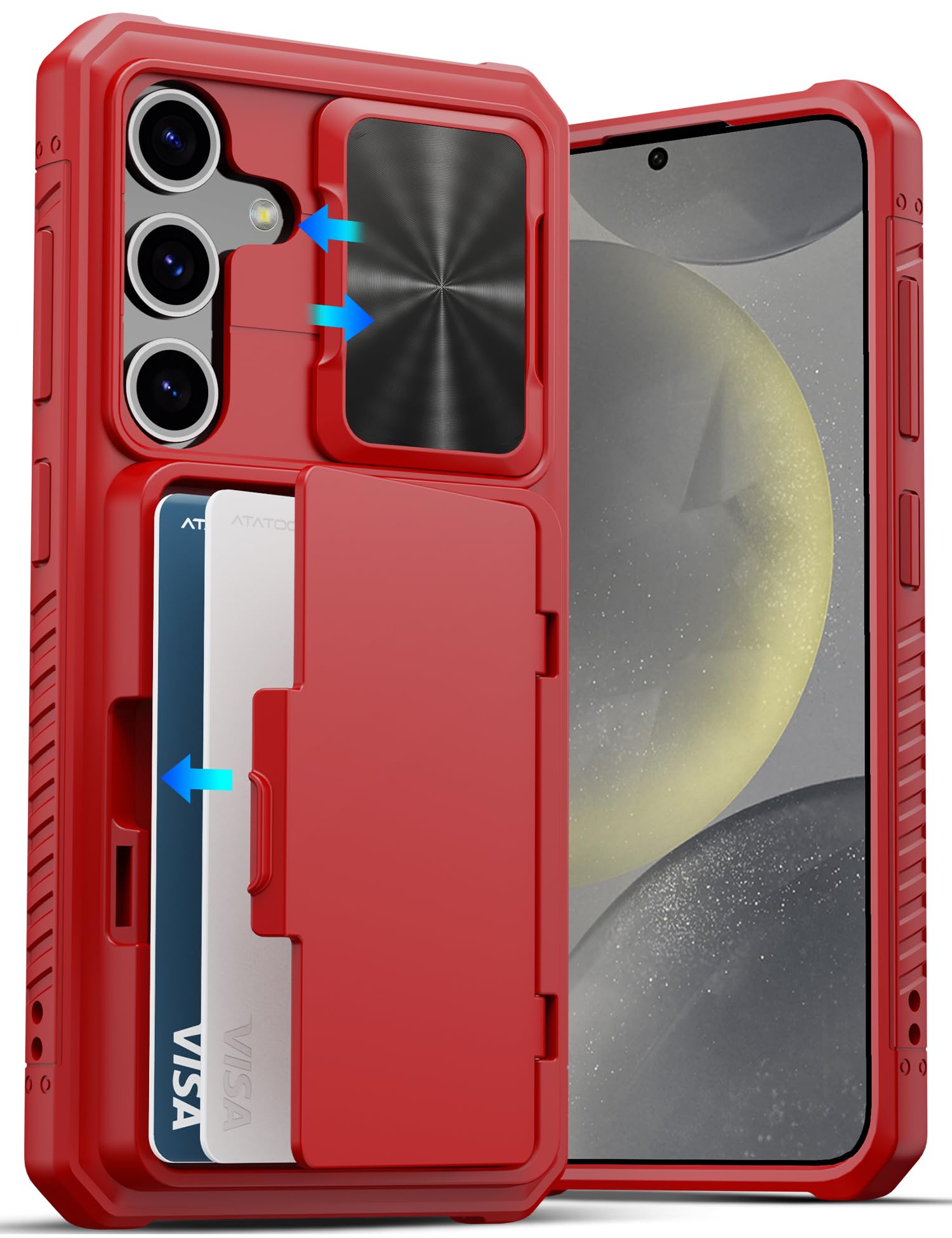 ATATOO for Samsung Galaxy S24 Case with Card Holder (Store 4-5 Cards) & Slide Le