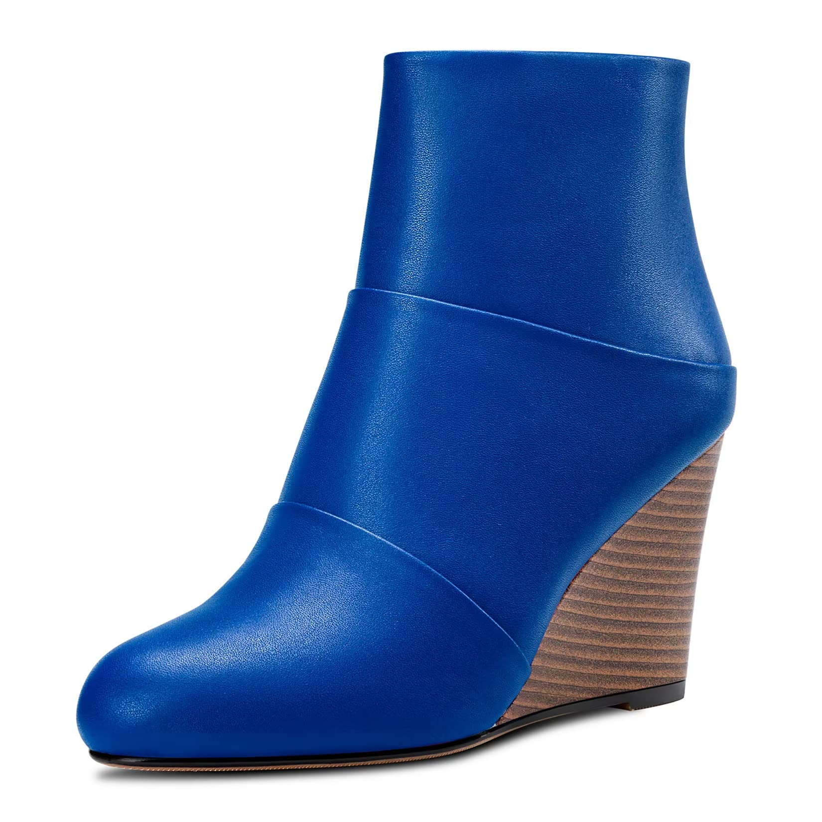 HDEUOLM Women's High Wedge Heel Closed Round Toe Ankle Boots 8.5 cm Heels Slip-o