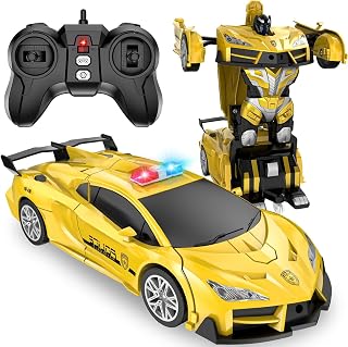 LNNKINE Remote Control Car Transforming Toys for 5 Year Old boy Christmas | Easy to Use RC Car for boys 4-7, Sturdy 1:20 Transforming Car, 2.4GHz, LED Light Robot Toy Cars for Kids 3-12 Birthday