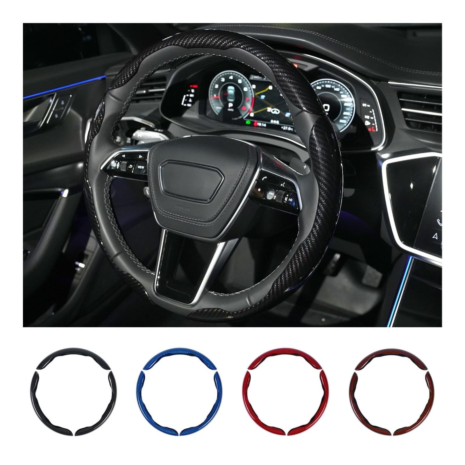 Hiseanllo Carbon Fiber Steering Wheel Cover 3PCS Set – Anti-Slip, Scratch-Resist