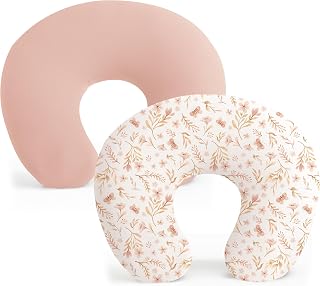 Konssy 2 Pack Nursing Pillow Covers, Soft Stretchy Cover for Breastfeeding | Covers Only, Milk Silk Fabric, Breathable & Machine Washable, Slipcovers for Newborn Baby Boy Girl, (Pink Spring,pink)