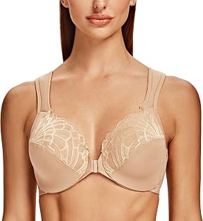 MELENECA Women's Plus Size Lace Front Closure Bra with Padded Straps