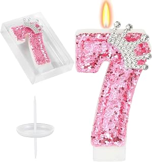 Pink Crown Birthday Candles,Glitter Number Candles for Cake Number 7 Candle Cake Topper for Game Themed Candle Birthday Decoration Anniversary Celebrations Supplies (7)