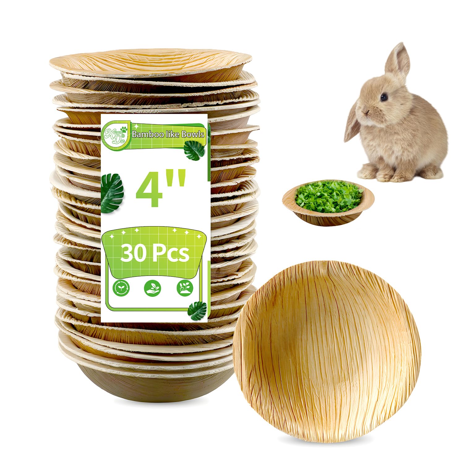 Xuanda Bunny Rabbit Chew Toys, 30 Pcs Bamboo Like Bowl 4 inch Bowl for Bunnies, 