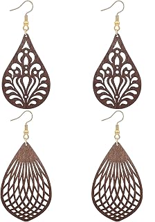 Wood Earrings for Women Natural Wooden Waterdrop Drop Dangle Earring