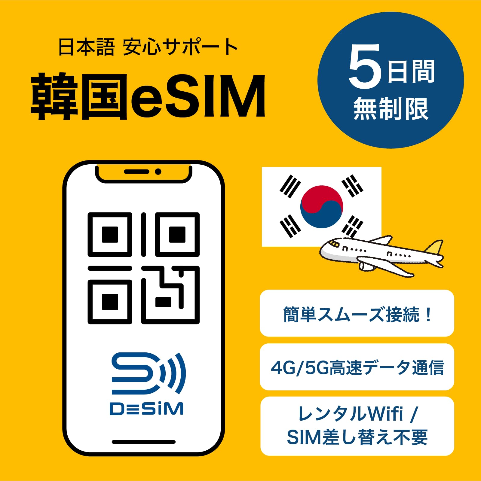 [Korea eSIM] 5 Day Totally Unlimited (No Slow Speed), DeSiM Official Wholesale |