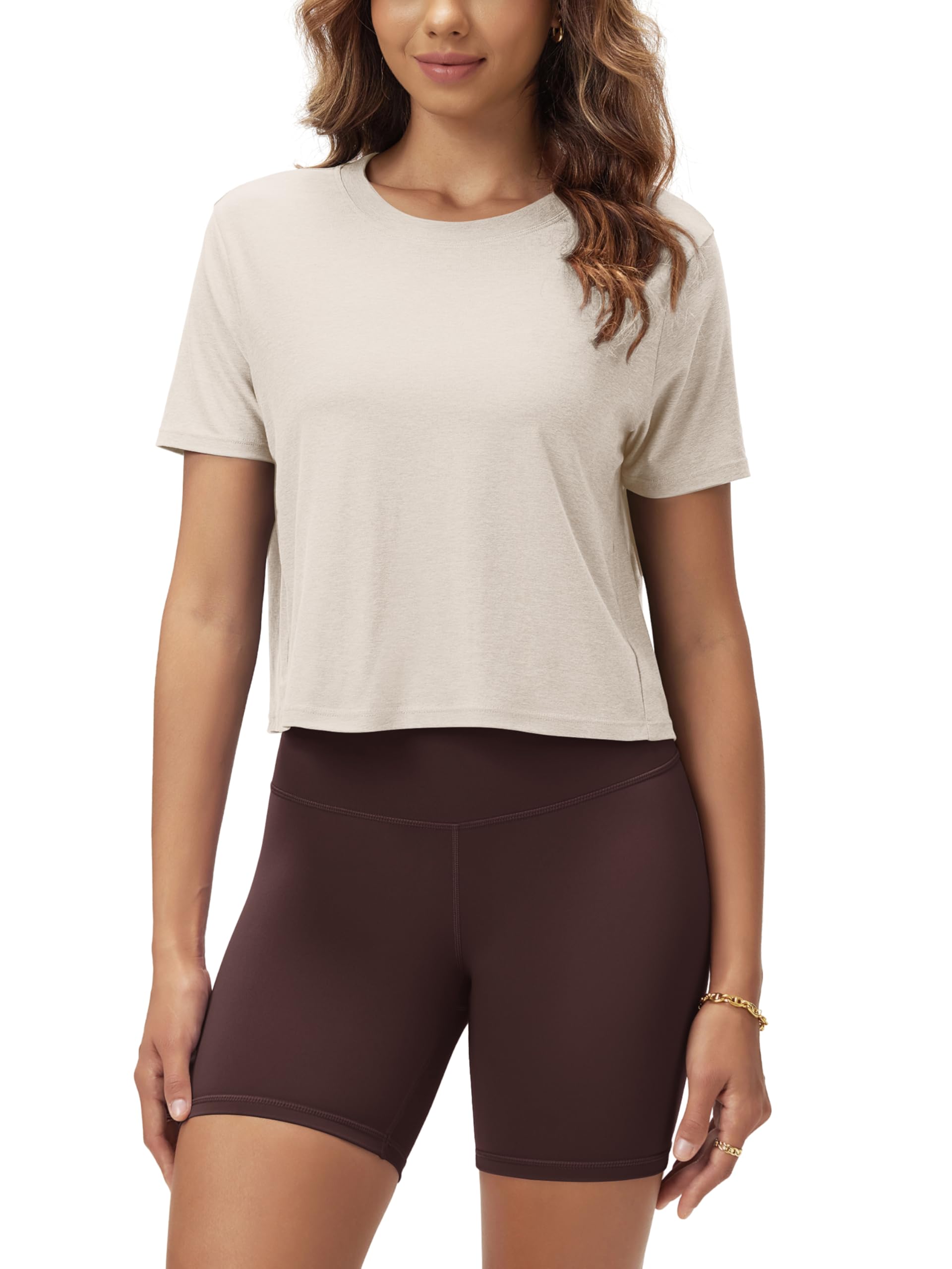 ODODOS Women's Performance Cropped Tee Ultra Soft odSTRATUM Tech Short Sleeve Re