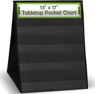 Essex Wares- Tabletop Pocket Chart Stand, 13" Wide x 17" Tall, Black | Double Sided with 5 Straps Each, Reusable, For Classrooms, Home or Offices, Easy to Use, Foldable