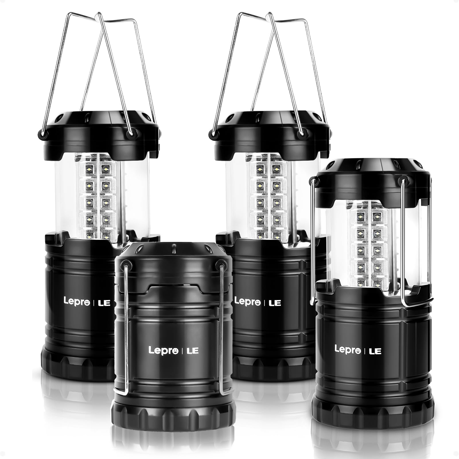 Lepro LED Camping Lanterns, 4 Pack, Collapsible, IPX4 Water Resistant | Battery 