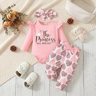 Baby Girls Long Sleeve Pants Set with Bow and Headband