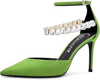 Castamere Women's High Heel Heel Ankle Straps Diamond Crystal Pointed Toe Sandals 8CM Heels Dress Shoes