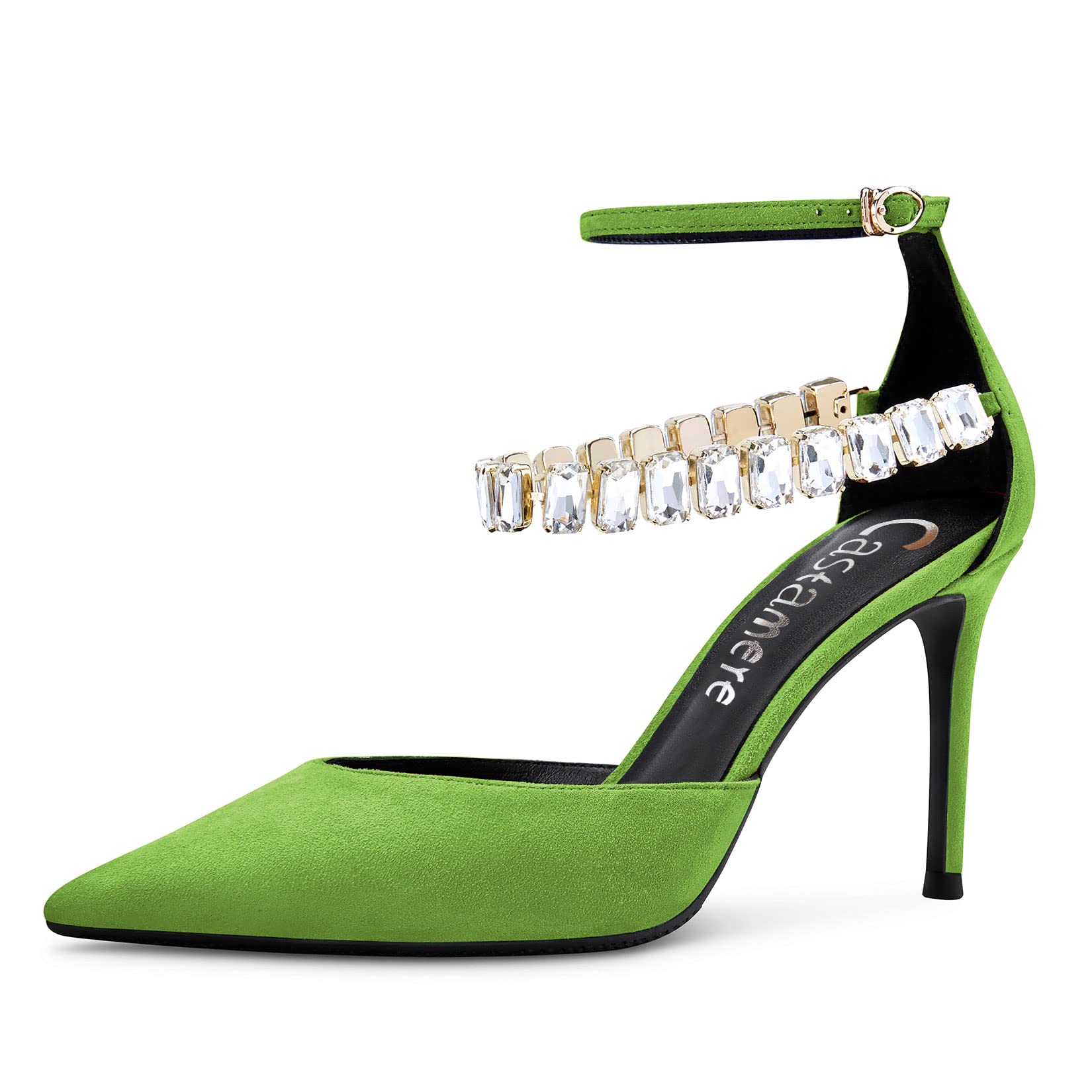 Castamere Women's High Heel Heel Ankle Straps Diamond Crystal Pointed Toe Sandal