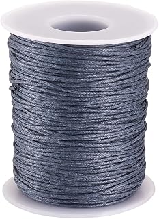 100 Yards/1mm Waxed Cotton Cord for Jewelry Making, Beading, DIY Crafts, Sewing, Chinese Knotting, Bracelets, Braided, Braided Cotton Cord (Grey)
