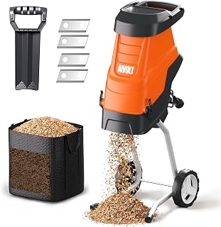 AIVOLT Electric Wood Chipper, 15-Amp Chipper Shredder | 1.8" Cutting Capacity, 45L Anti-Blowout Bag, 2 Extra SK5 Blades, 18:1 Mulching Ratio for Yard Waste, Composting & Garden