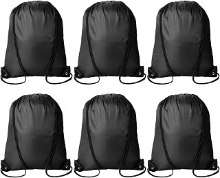 Kuhome 6Pcs Black Drawstring Backpacks Bulk String Bag Cinch Sack Pack Storage Knapsack Polyester Gift Bags Sports Drawstring Bags for Trip Party Gym Bags