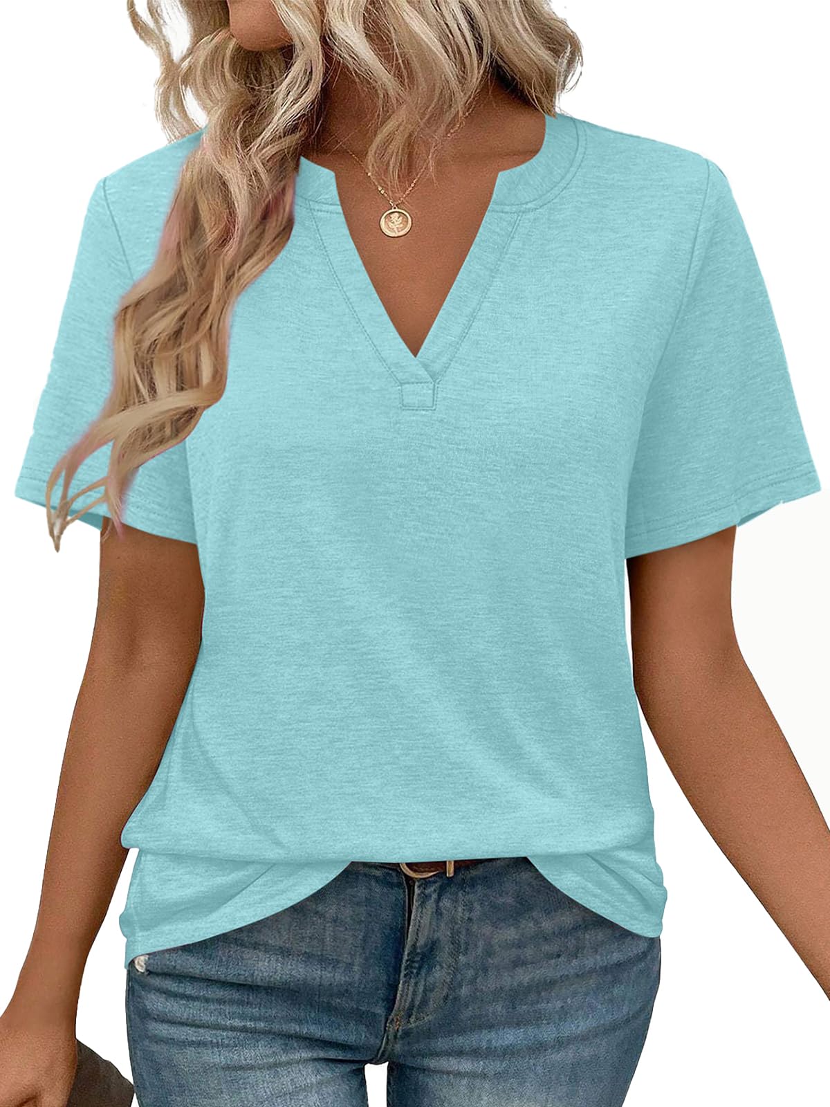 WEESO Womens Tops Summer Short Sleeve V Neck Blouses Business Casual Loose Fit T