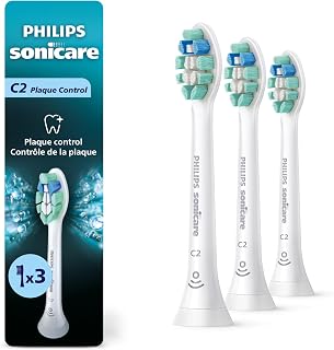 Philips Sonicare C2 Plaque Control Brush Head, 3-Pack 9 Month Supply, White | 700% More Plaque Removal¹, Power Tip Targets Plaque, BrushSync Reminder, Up To 62,000 Bristle Movements Per Min, HX9023/92