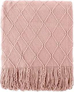 BATTILO HOME Pink Throw Blanket Diamond Pattern Indoor Outdoor Knitted Throws for Couch Sofa Chair Bed Home Decor 50"x60"
