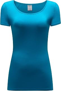 OThread & Co. レディース 半袖 Tシャツ スクープネック ベーシックレイヤー スパンデックスシャツ US サイズ: Large カラー: ブルー