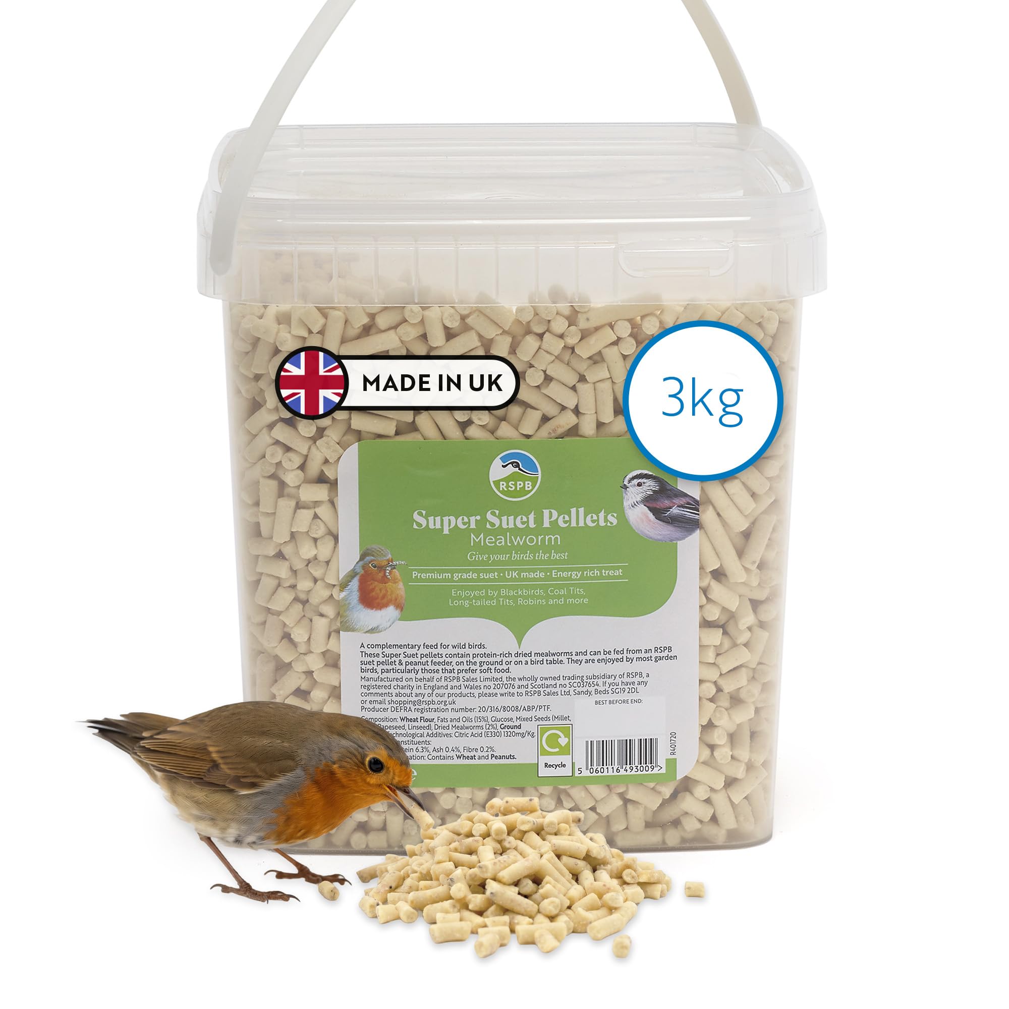RSPB - Super Suet Pellets for Wild Birds, Common Garden Bird and Robin Food, Hig