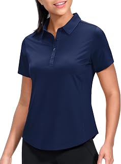 MIER Womens Golf Polo Shirts Short Sleeve Quick Dry Sun Protection Active UV Shirts Collared Tennis Tops, 4 Buttons