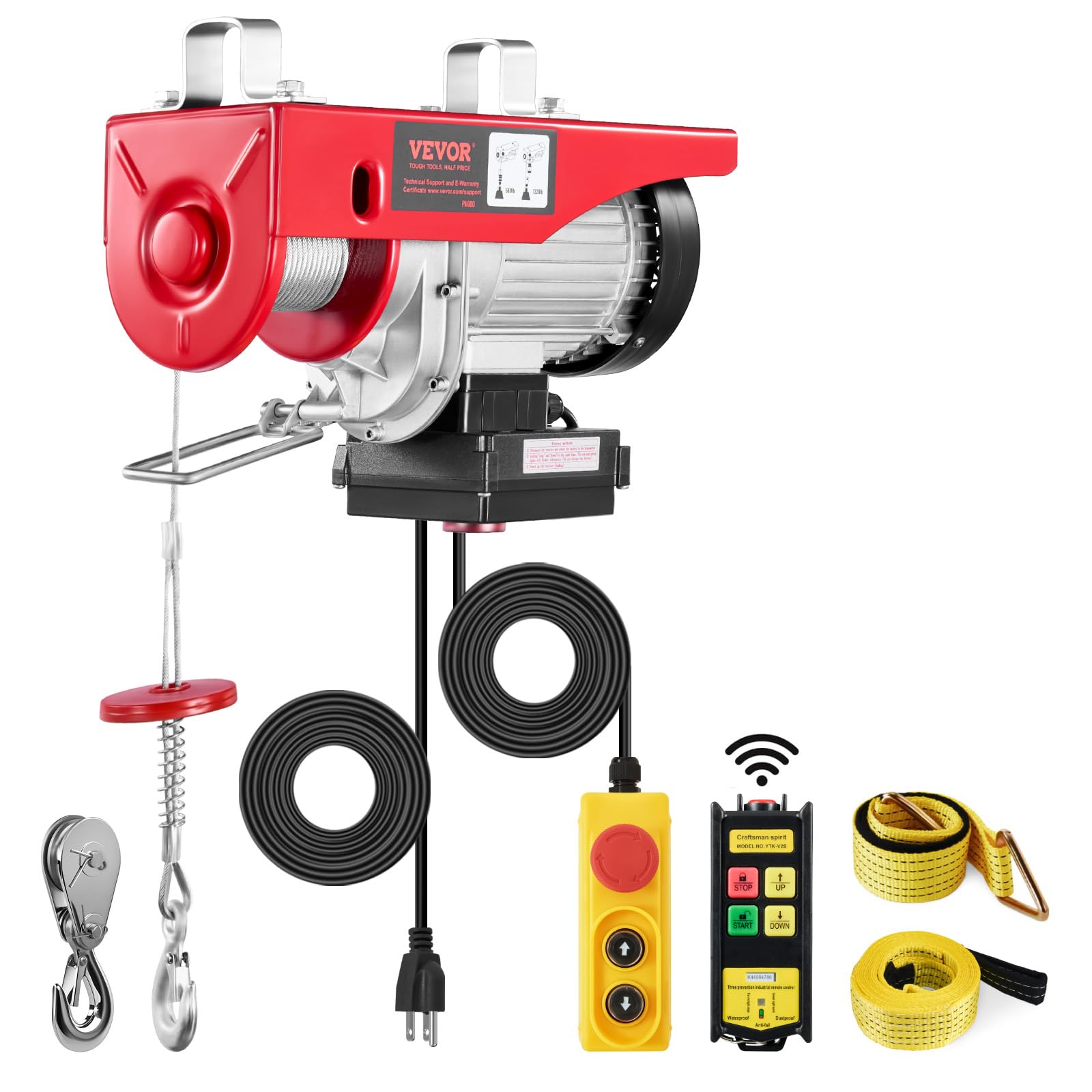 VEVOR Electric Hoist, 1320 lbs 120V Electric Winch with 328 ft Wireless & 14 ft 
