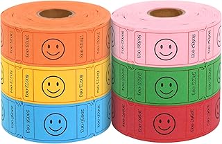 L LIKED 6 Rolls of 500 Assorted Single Raffle Tickets, Smile Tickets Roll | for Drink, Wedding, Event, Carnival, Food, Door Prize & Party, 6 Colors, Orange, Pink, Yellow, Green, Blue, Red
