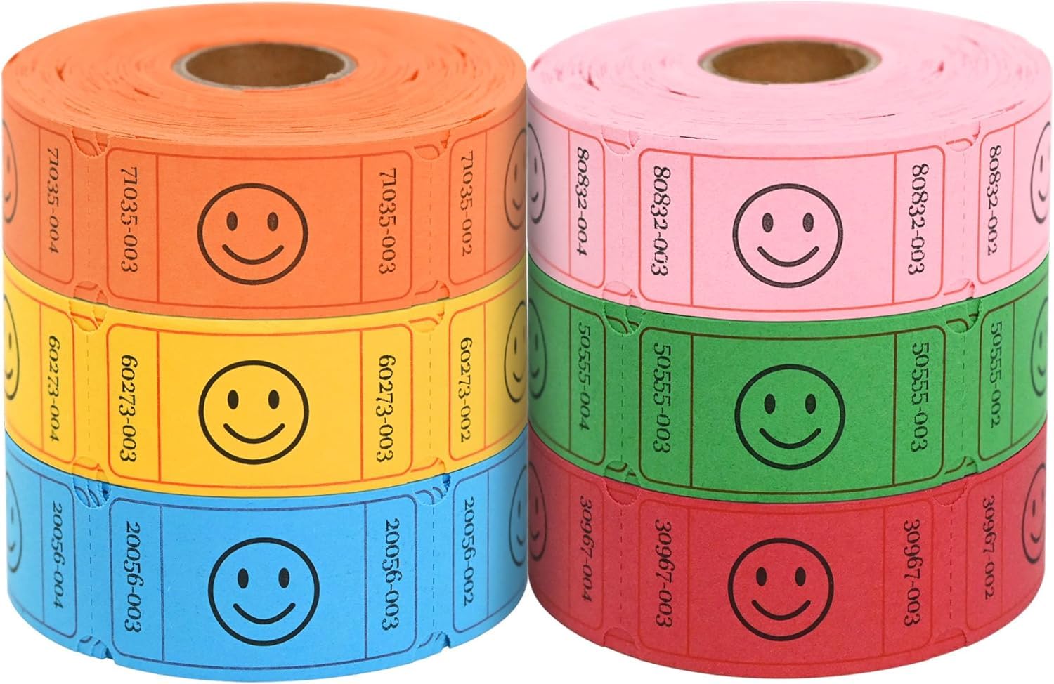 L LIKED 6 Rolls of 500 Assorted Single Raffle Tickets, Smile Tickets Roll | for 