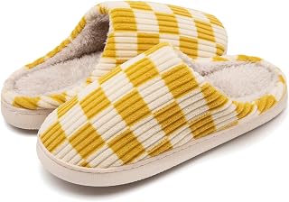 Guyarns House Slippers Women Men Winter Memory Checked Memory Foam Slippers with Non-Slip Sole Bedroom for Indoor Outdoor