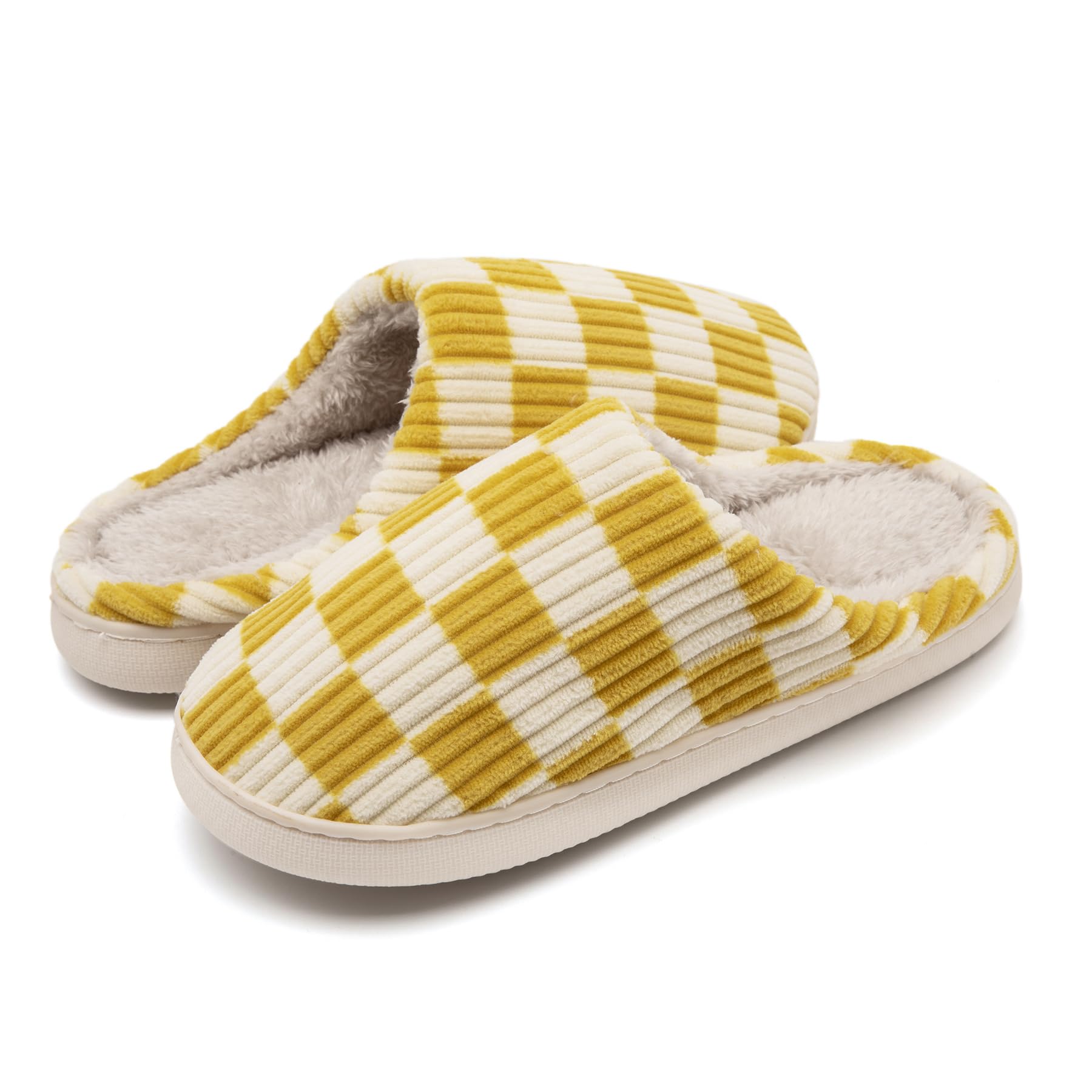Guyarns House Slippers Women Men Winter Memory Checked Memory Foam Slippers with