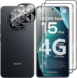 Lutree for Xiaomi Redmi Note 15 Pro 4G Tempered Glass, 2+2 Pieces 3D Screen Protector+ Camera Lens Protector (Black) 9H Hardness HD Tempered Glass Anti-scratch Protective Film
