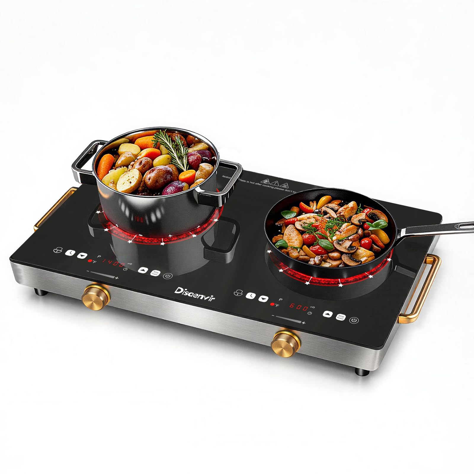 Disaenvir 2 Burner Electric Cooktop with Handle 110V, 2000W Shard Power | 24 Inc