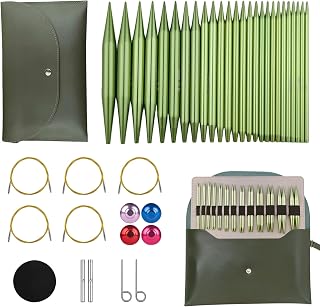 4-inch Knitting Needles Set, 13 Pairs Interchangeable Circular Knitting Needles Set Aluminum 3-10mm with 5 Cables, Knitting Accessories and Case, Green