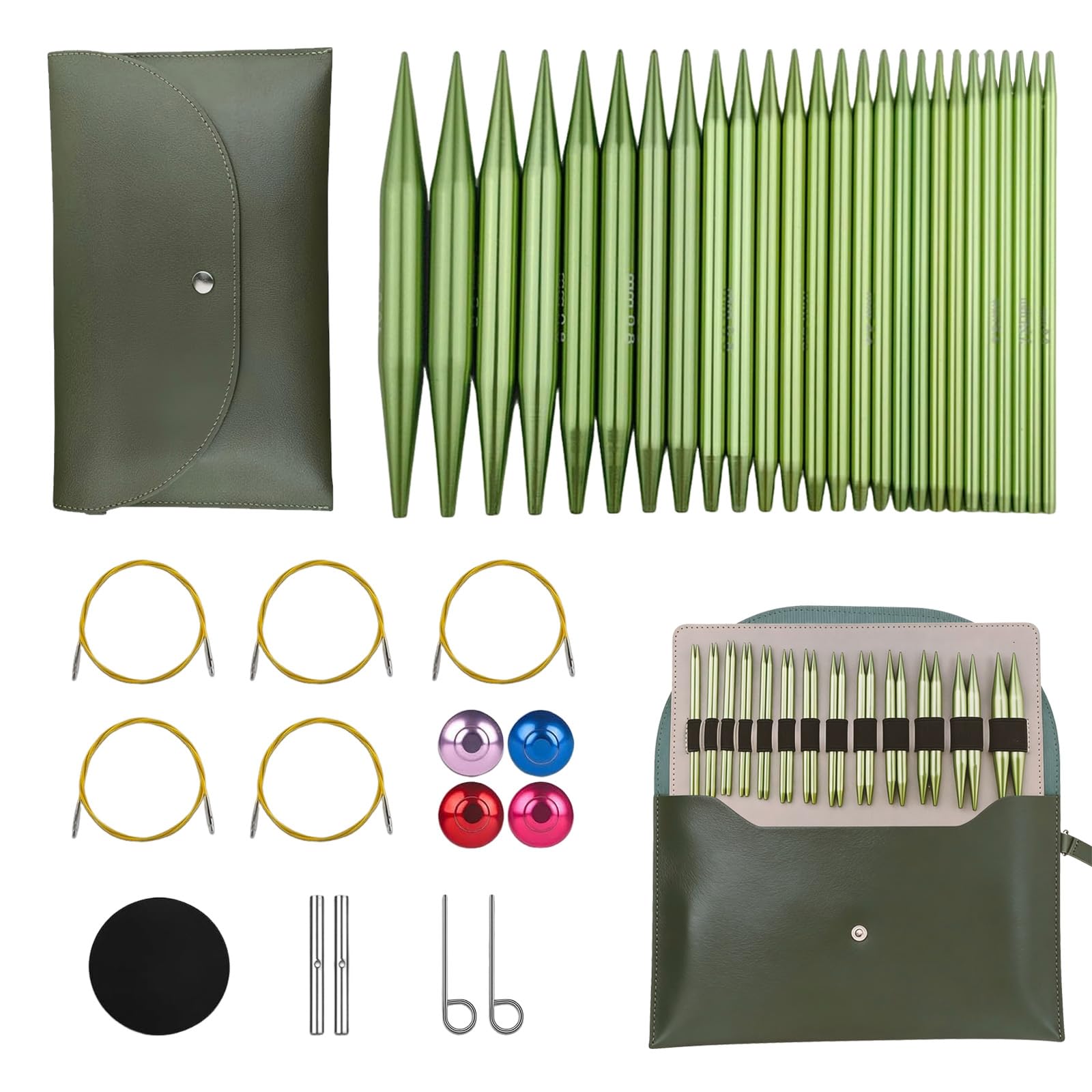 4-inch Knitting Needles Set, 13 Pairs Interchangeable Circular Knitting Needles