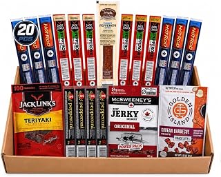 Beef Jerky and Pepperoni Variety Pack 20 Count – High Protein Snack Box, Meat & Pepperoni Sticks Assortment, Jack Link’s & More, Low Carb Snack Bundle, Gift Basket for Men, Office, Camping & Travel