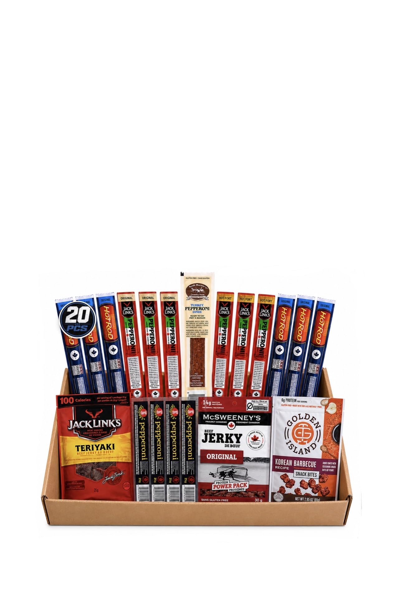 Beef Jerky and Pepperoni Variety Pack 20 Count – High Protein Snack Box, Meat & 