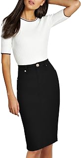 Lexi Womens Stretch Pencil Skirts with Functional Pockets, A Line & Destructed Mini Denim Skirts