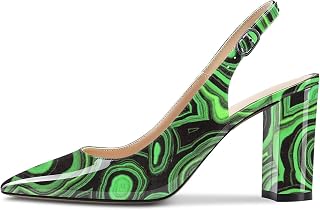 CASTAMERE Women's High Chunky Wide Heel Pointed Toe Slingback Pumps Slip-on Ankle Strap Dress Clear Sandals 8.5CM Heels