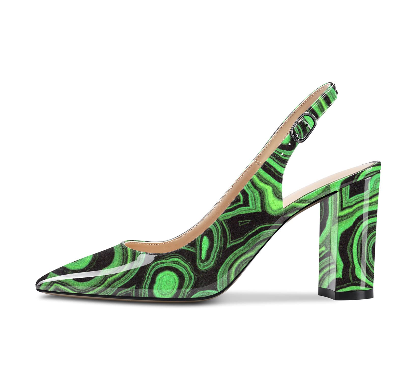 CASTAMERE Women's High Chunky Wide Heel Pointed Toe Slingback Pumps Slip-on Ankl